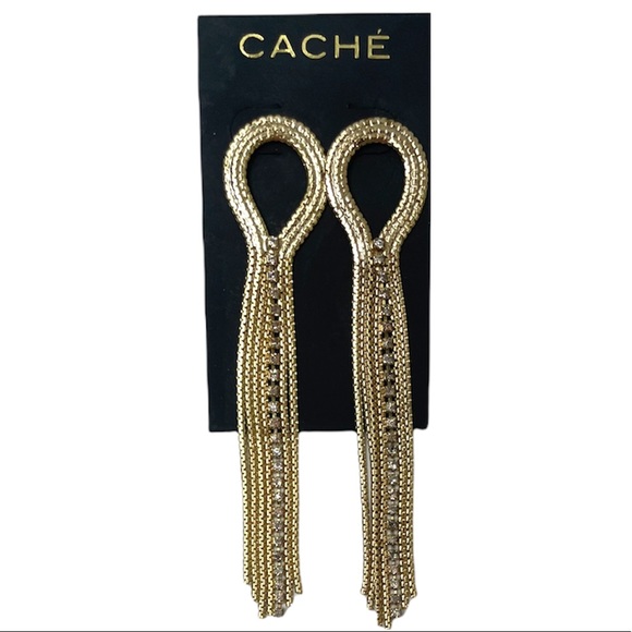 Vintage Caché Gold Tone Dangling Post Pierced Earrings Stunning Dangle Earrings - Picture 1 of 5